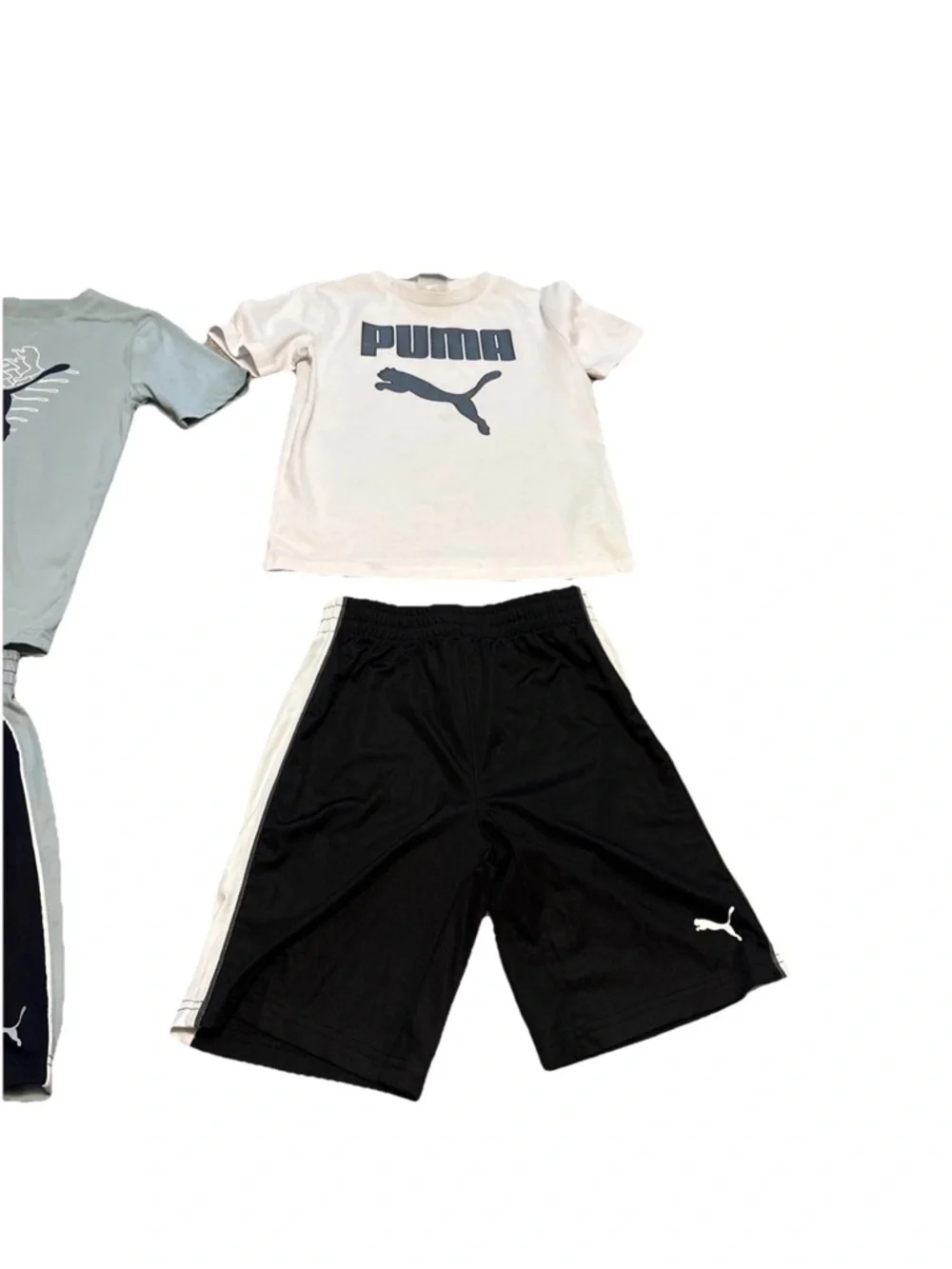 (2) PUMA boys T-shirts & Athletic Shorts Sets Big Logo Sage White Black Size 7 - Picture 3 of 16
